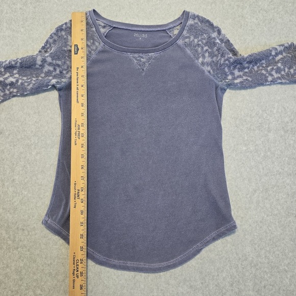 Mudd Lace Raglan Sleeve Top Womens M Purple Boho Acid Wash Burnout 90s Y2K - Picture 9 of 14